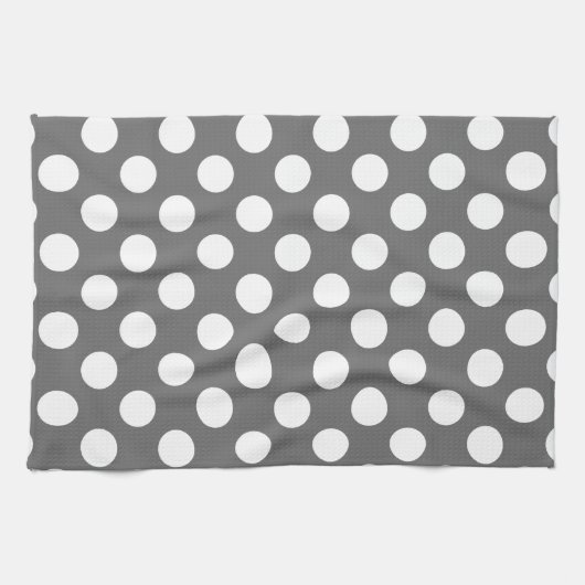 Charcoal Gray and White Polka Dot Theedoek (Horizontaal)