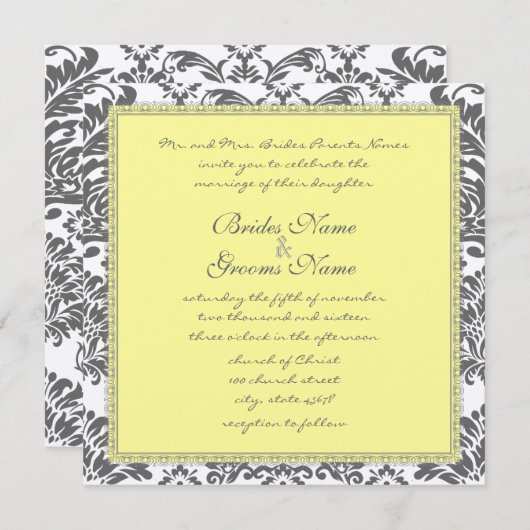 Charcoal Gray and Yellow Wedding Invitations Kaart (Voorkant / Achterkant)