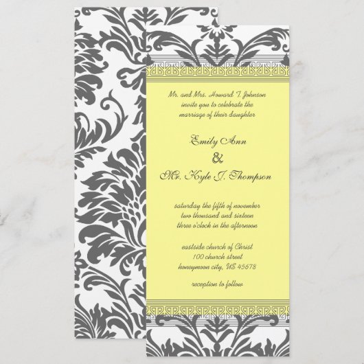 Charcoal Gray and Yellow Wedding Invitations Kaart (Voorkant / Achterkant)
