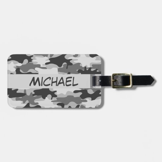 Charcoal Gray Camo Camouflage Name Persoonlijk Bagagelabel (Voorkant horizontaal)