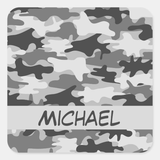 Charcoal Gray Camo Camouflage Name Persoonlijk Vierkante Sticker (Voorkant)