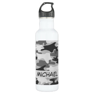 Charcoal Gray Camo Camouflage Name Persoonlijk Waterfles