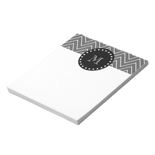 Charcoal Gray Chevron Pattern | Zwart monogram Notitieblok (Gedraaid)