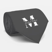 Charcoal Gray | Custom Monogram Wedding Groomsmen  Stropdas (Opgerold)