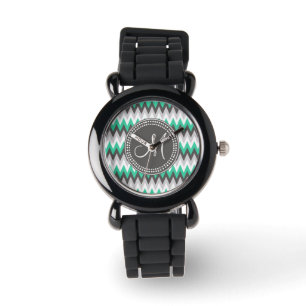 CHARCOAL GRAY EN GREEN CHEVRON HORLOGE