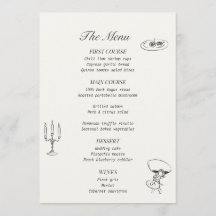 Charcoal Gray Illustrated Wedding Menu
