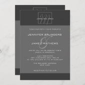Charcoal Gray Monogram Names Wedding Invitation Kaart (Voorkant / Achterkant)