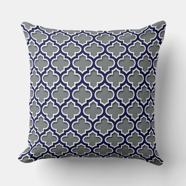 Charcoal Gray Navy White Moroccan Quatrefoil #5DS Kussen (Voorkant)