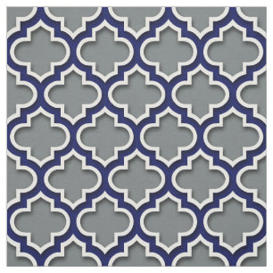 Charcoal Gray Navy White Moroccan Quatrefoil #5DS Stof