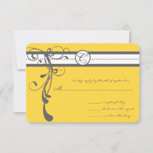 Charcoal Gray Swirls Bight Yellow Weddenschap RSVP Kaartje