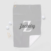 Charcoal Gray White Monogram Gepersonaliseerd Golfhanddoek (Insitu)