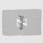 Charcoal Gray White Monogram Gepersonaliseerd Golfhanddoek (Horizontaal)