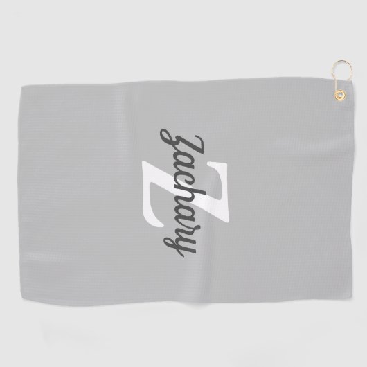 Charcoal Gray White Monogram Gepersonaliseerd Golfhanddoek (Horizontaal)