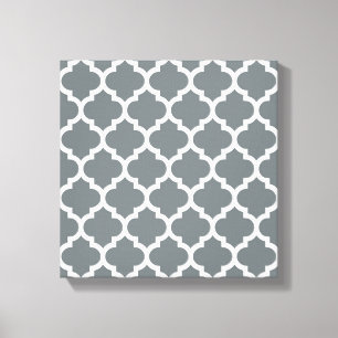 Charcoal Gray White Moroccan Quatrefoil Pattern #5 Canvas Afdruk