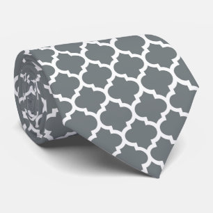 Charcoal Gray White Moroccan Quatrefoil Pattern #5 Stropdas