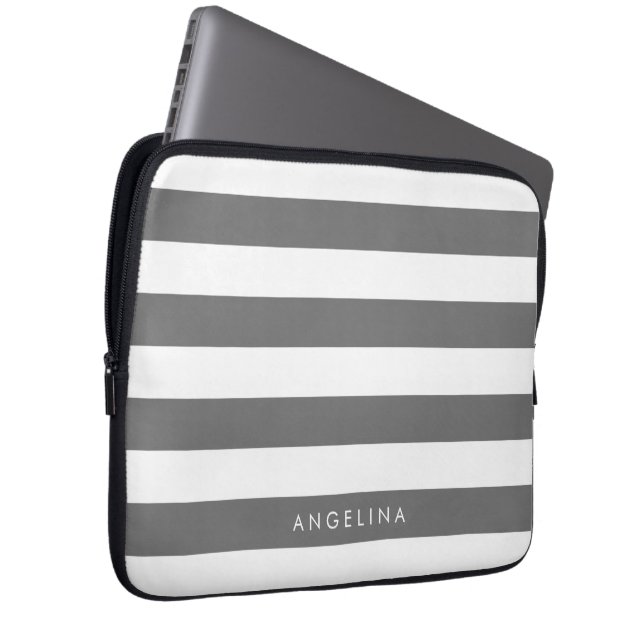 Charcoal Gray White Striped Pattern Aangepaste naa Laptop Sleeve (Voorkant Rechts)