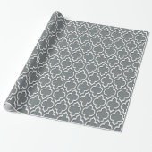 Charcoal Gray White XL Moroccan Quatrefoil #7DS Cadeaupapier (Uitgerold)