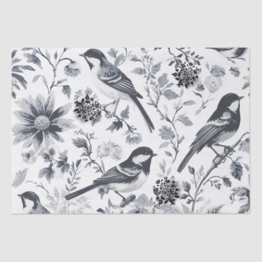 Charcoal Grey Bird Toile Tissuepapier (Voorkant)