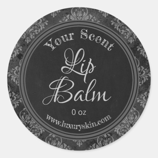 Charcoal Grey Damask Chalkboard Lip Balm Étiquette (Devant)