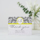 Charcoal Grey Damask Jaune Mariage Carte de remerc (Debout devant)