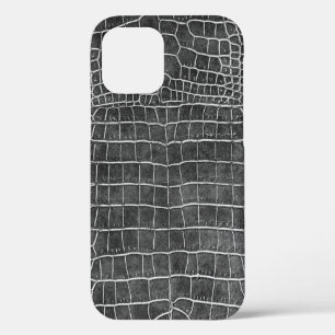 Charcoal Grey Faux Crocodile Leather iPhone 12 Hoesje