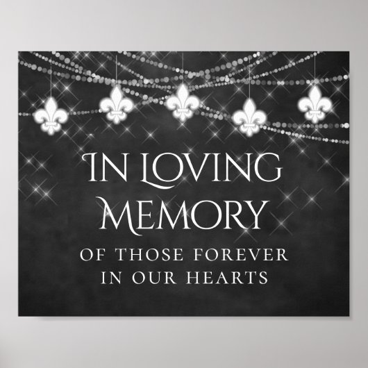 Charcoal Grey Fleur de Lis Licht | Loving Memorial Poster (Voorkant)