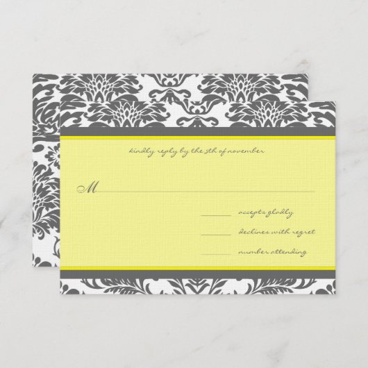 Charcoal Grey & Mariage Jaune RSVP (Devant / Derrière)