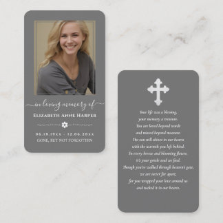 Charcoal Grey Modern Memorial Photo Prayer Card Visitekaartje