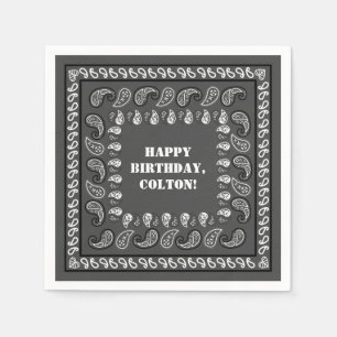 Charcoal Grey Westerne Bandana Print Birthday Part Servet