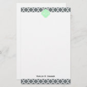 Charcoal Grey White Moroccan #5 Mint Name Monogram Briefpapier (Voorkant / Achterkant)