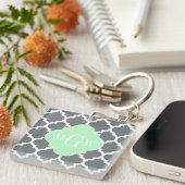 Charcoal Grey White Moroccan #5 Mint Name Monogram Sleutelhanger (Voorkant Rechts)