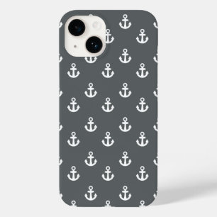 Charcoal Grey White Ships Anchors Pattern Case-Mate iPhone 14 Hoesje