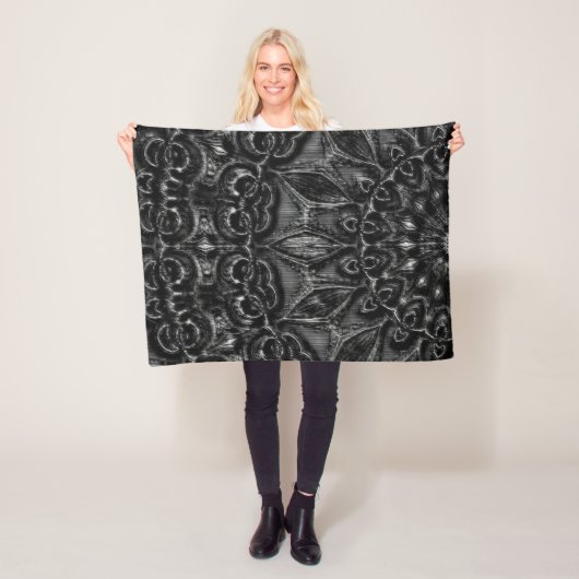Charcoal Mandala Fleece Blanket (In situ)