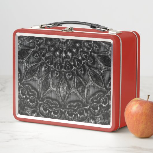 Charcoal Mandala Metal Lunch Box (In situ)