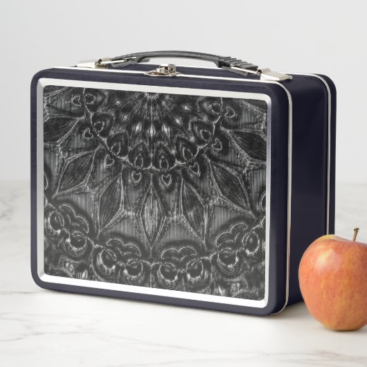 Charcoal Mandala Metal Lunch Box (In situ)