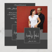 Charcoal Monogram Couple Photo Wedding Invitation Kaart (Voorkant / Achterkant)