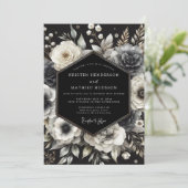 Charcoal Opulent Bloom Wedding Kaart (Staand voorkant)