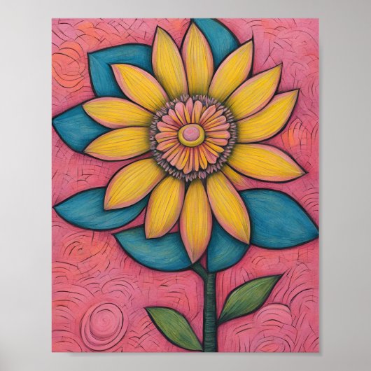 Charcoal Pencil Yellow Daisy Poster (Voorkant)