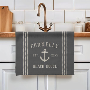Charcoal Rustic Anchor Personalized Beach House Theedoek