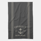 Charcoal Rustic Anchor Personalized Beach House Theedoek (Verticaal)