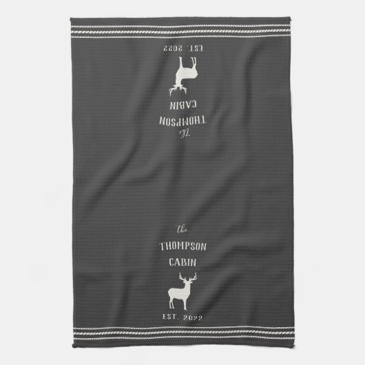 Charcoal Rustic Deer Personalized Theedoek (Verticaal)