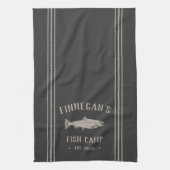 Charcoal Rustic Fish Camp gepersonaliseerd Theedoek (Verticaal)