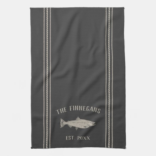 Charcoal Rustic Fish Personalized Theedoek (Verticaal)