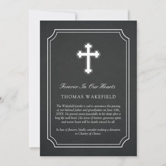 Charcoal Stone White Cross Memorial kondiging Kaart (Voorkant)
