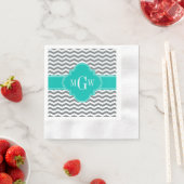 Charcoal Thin Chevron Blauwgroen Quatrefoil 3 Mono Servetten (Insitu)