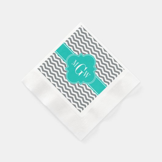 Charcoal Thin Chevron Blauwgroen Quatrefoil 3 Mono Servetten (Hoek)