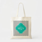 Charcoal Thin Chevron Blauwgroen Quatrefoil 3 Mono Tote Bag (Voorkant)