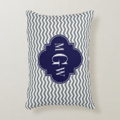 Charcoal Thin Chevron Navy Quatrefoil 3 Monogram Accent Kussen (Voorkant(Verticaal))