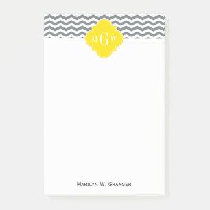 Charcoal Thin Chevron Yellow Quatrefoil 3 Monogram Post-it® Notes