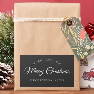 Charcoal Very Joyeux Noël Famille Étiquette cadeau